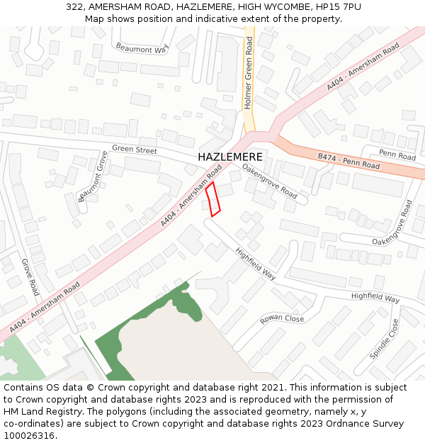 322, AMERSHAM ROAD, HAZLEMERE, HIGH WYCOMBE, HP15 7PU: Location map and indicative extent of plot