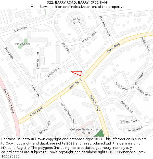 322, BARRY ROAD, BARRY, CF62 8HH: Location map and indicative extent of plot