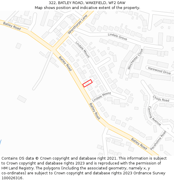 322, BATLEY ROAD, WAKEFIELD, WF2 0AW: Location map and indicative extent of plot