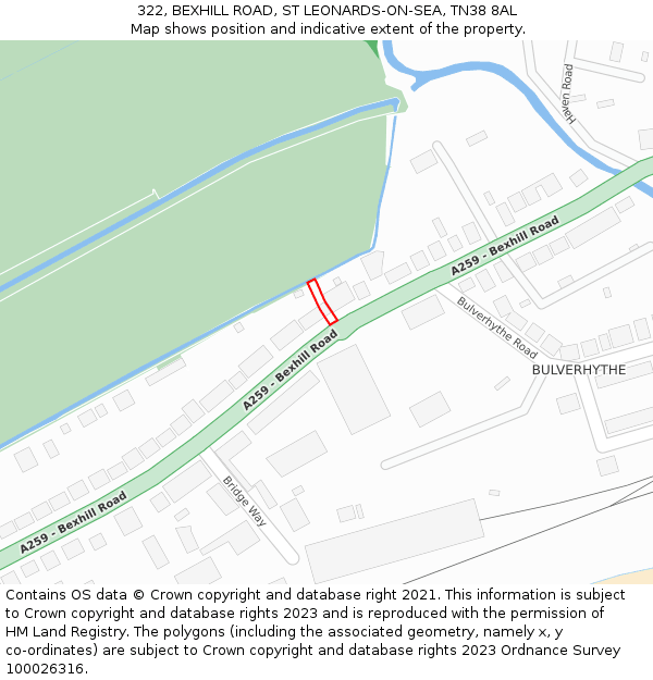 322, BEXHILL ROAD, ST LEONARDS-ON-SEA, TN38 8AL: Location map and indicative extent of plot