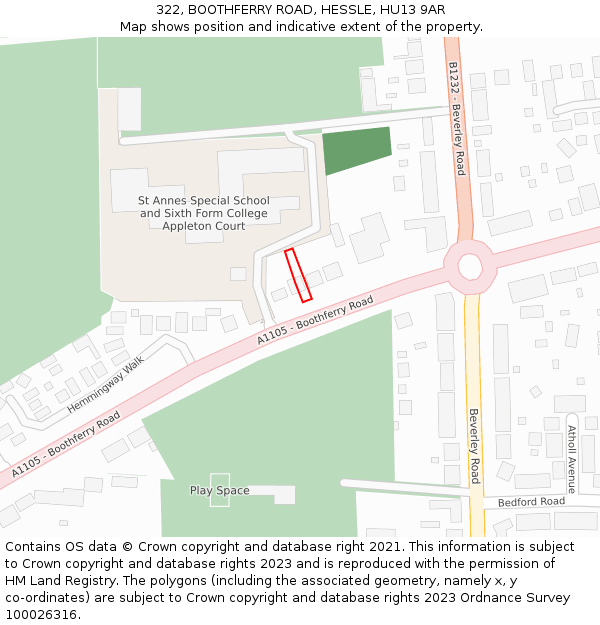 322, BOOTHFERRY ROAD, HESSLE, HU13 9AR: Location map and indicative extent of plot