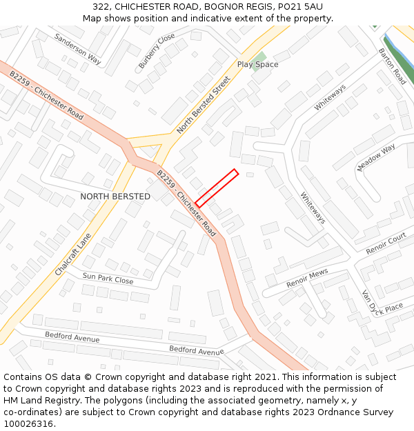 322, CHICHESTER ROAD, BOGNOR REGIS, PO21 5AU: Location map and indicative extent of plot