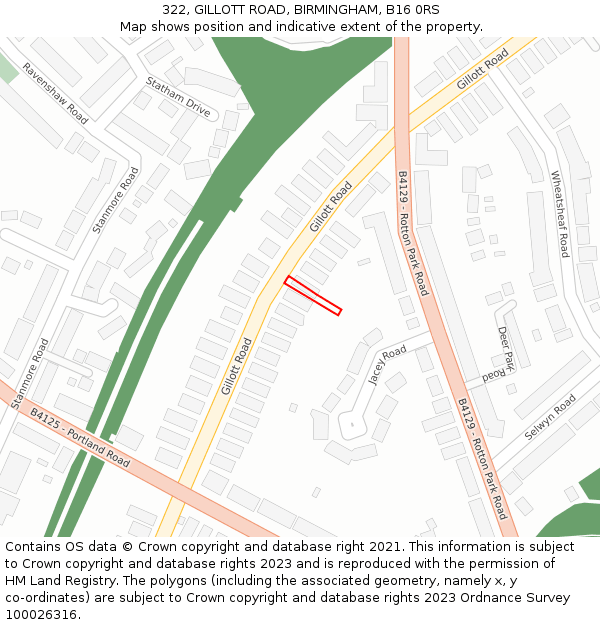 322, GILLOTT ROAD, BIRMINGHAM, B16 0RS: Location map and indicative extent of plot