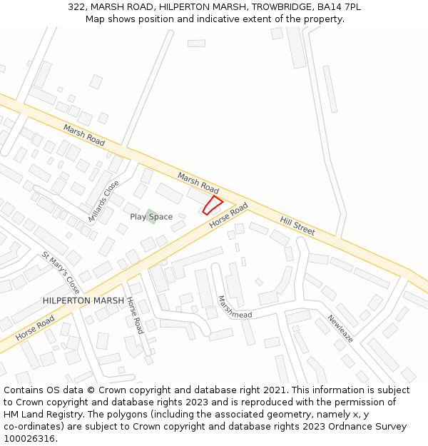322, MARSH ROAD, HILPERTON MARSH, TROWBRIDGE, BA14 7PL: Location map and indicative extent of plot