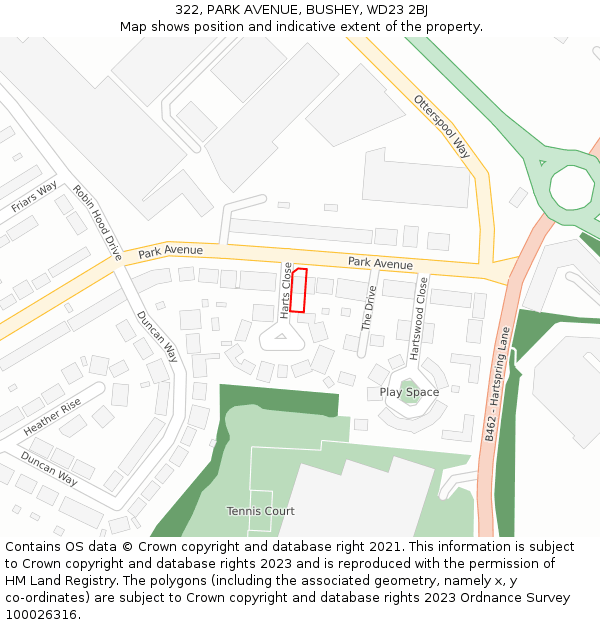 322, PARK AVENUE, BUSHEY, WD23 2BJ: Location map and indicative extent of plot