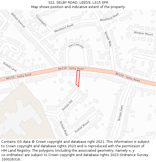 322, SELBY ROAD, LEEDS, LS15 0PR: Location map and indicative extent of plot