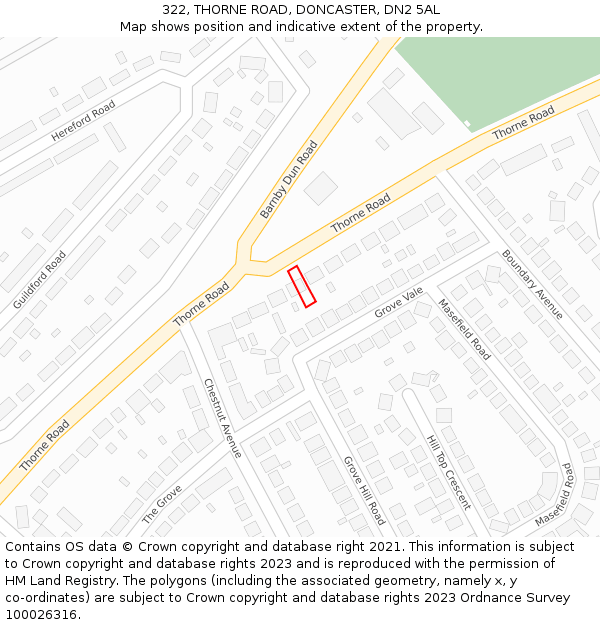 322, THORNE ROAD, DONCASTER, DN2 5AL: Location map and indicative extent of plot
