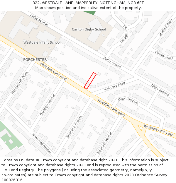 322, WESTDALE LANE, MAPPERLEY, NOTTINGHAM, NG3 6ET: Location map and indicative extent of plot