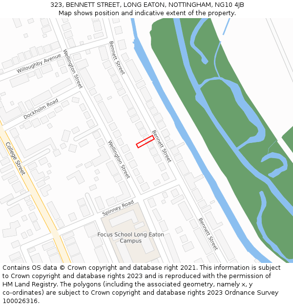 323, BENNETT STREET, LONG EATON, NOTTINGHAM, NG10 4JB: Location map and indicative extent of plot