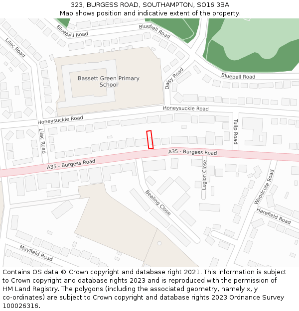 323, BURGESS ROAD, SOUTHAMPTON, SO16 3BA: Location map and indicative extent of plot