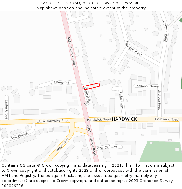 323, CHESTER ROAD, ALDRIDGE, WALSALL, WS9 0PH: Location map and indicative extent of plot