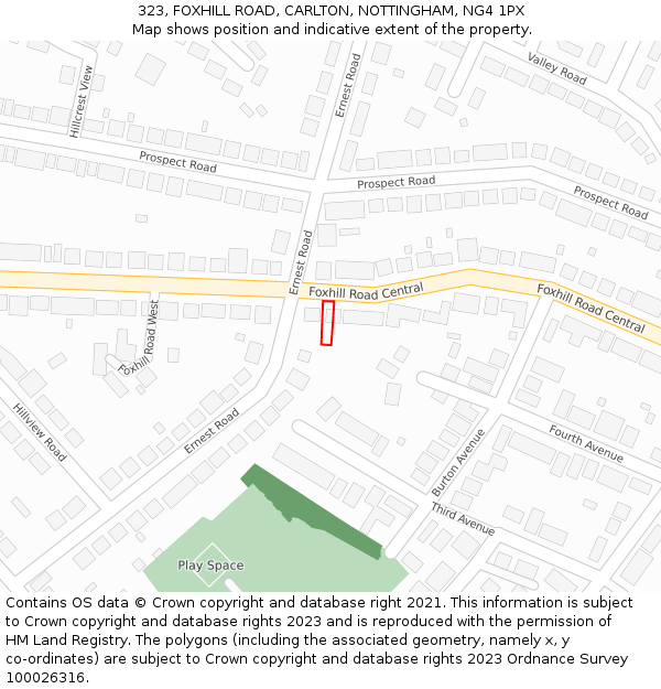 323, FOXHILL ROAD, CARLTON, NOTTINGHAM, NG4 1PX: Location map and indicative extent of plot