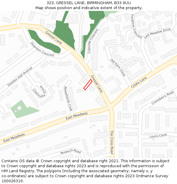 323, GRESSEL LANE, BIRMINGHAM, B33 9UU: Location map and indicative extent of plot