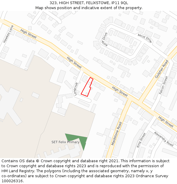 323, HIGH STREET, FELIXSTOWE, IP11 9QL: Location map and indicative extent of plot