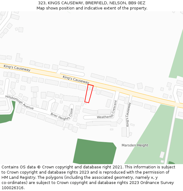 323, KINGS CAUSEWAY, BRIERFIELD, NELSON, BB9 0EZ: Location map and indicative extent of plot