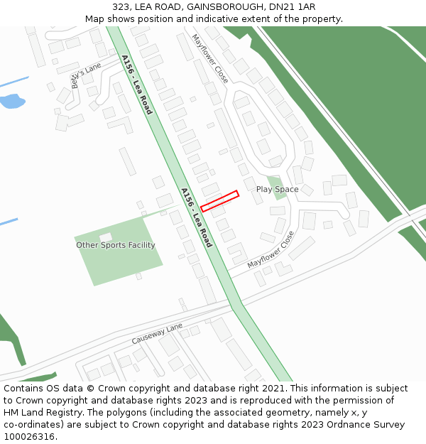 323, LEA ROAD, GAINSBOROUGH, DN21 1AR: Location map and indicative extent of plot