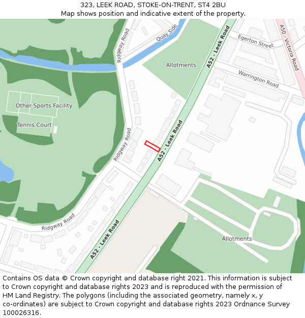 323, LEEK ROAD, STOKE-ON-TRENT, ST4 2BU: Location map and indicative extent of plot