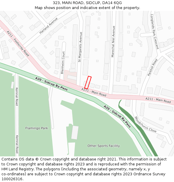 323, MAIN ROAD, SIDCUP, DA14 6QG: Location map and indicative extent of plot