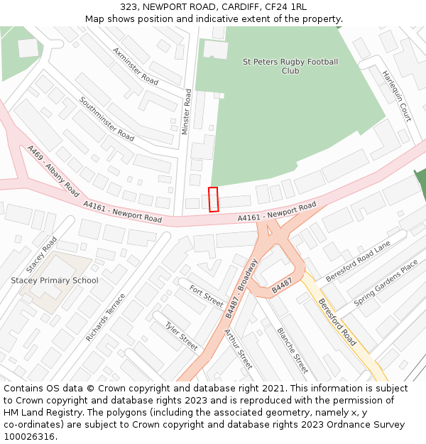 323, NEWPORT ROAD, CARDIFF, CF24 1RL: Location map and indicative extent of plot