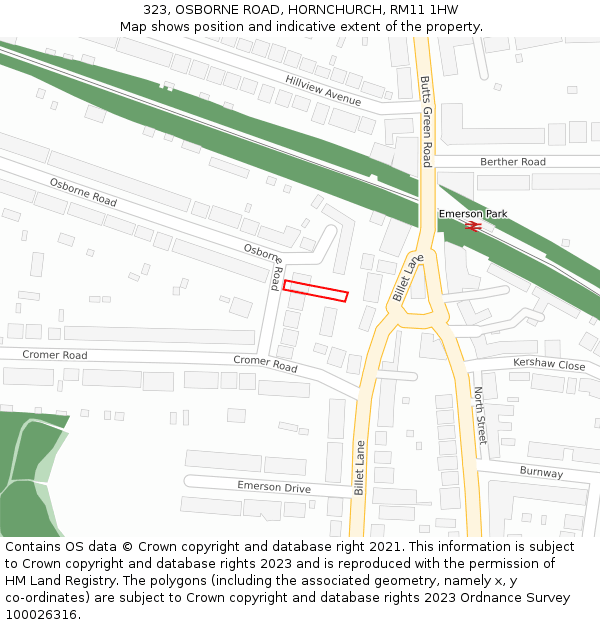 323, OSBORNE ROAD, HORNCHURCH, RM11 1HW: Location map and indicative extent of plot