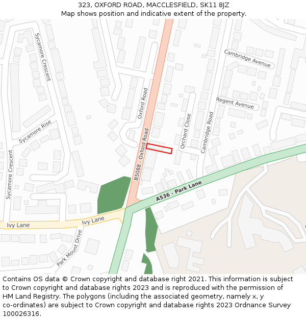 323, OXFORD ROAD, MACCLESFIELD, SK11 8JZ: Location map and indicative extent of plot