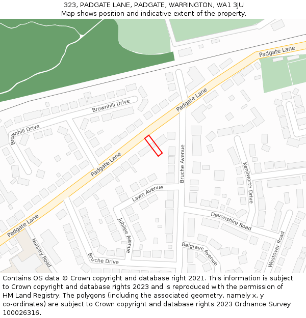 323, PADGATE LANE, PADGATE, WARRINGTON, WA1 3JU: Location map and indicative extent of plot