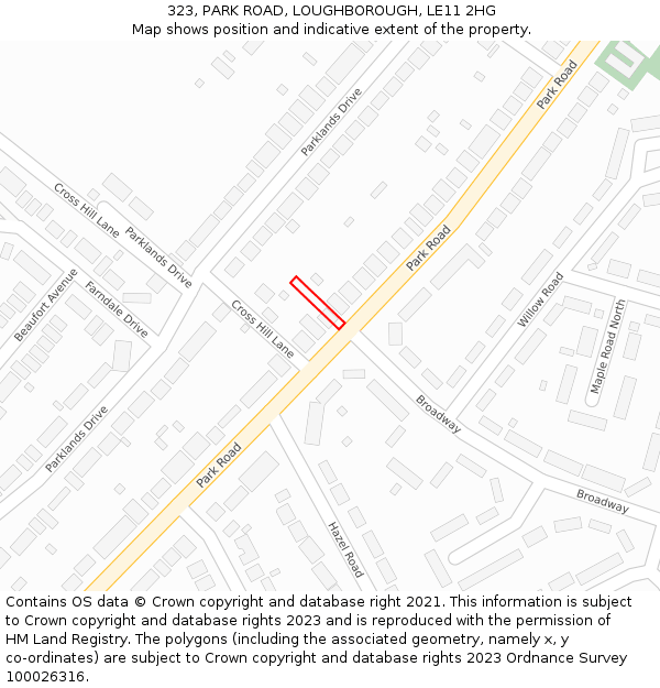 323, PARK ROAD, LOUGHBOROUGH, LE11 2HG: Location map and indicative extent of plot