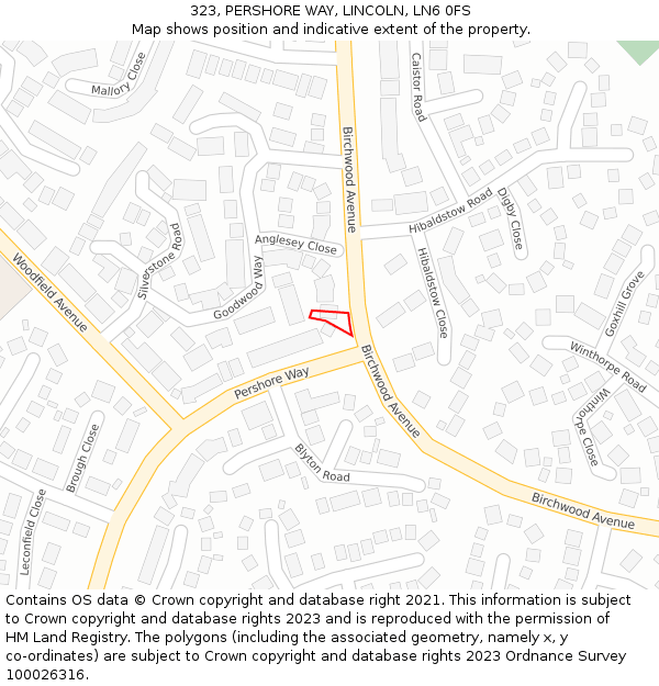 323, PERSHORE WAY, LINCOLN, LN6 0FS: Location map and indicative extent of plot