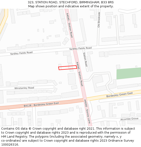 323, STATION ROAD, STECHFORD, BIRMINGHAM, B33 8RS: Location map and indicative extent of plot