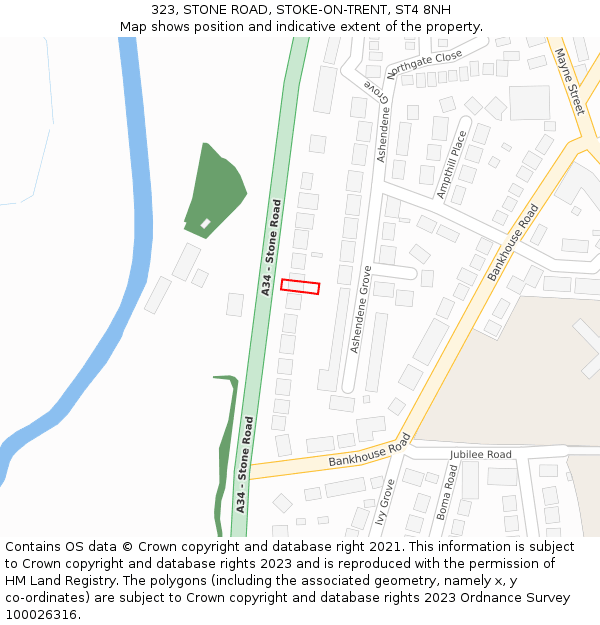 323, STONE ROAD, STOKE-ON-TRENT, ST4 8NH: Location map and indicative extent of plot