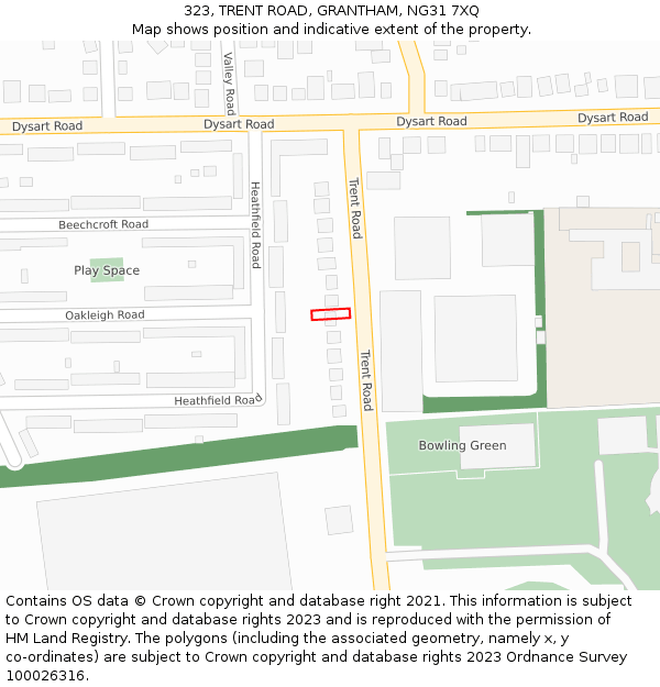 323, TRENT ROAD, GRANTHAM, NG31 7XQ: Location map and indicative extent of plot