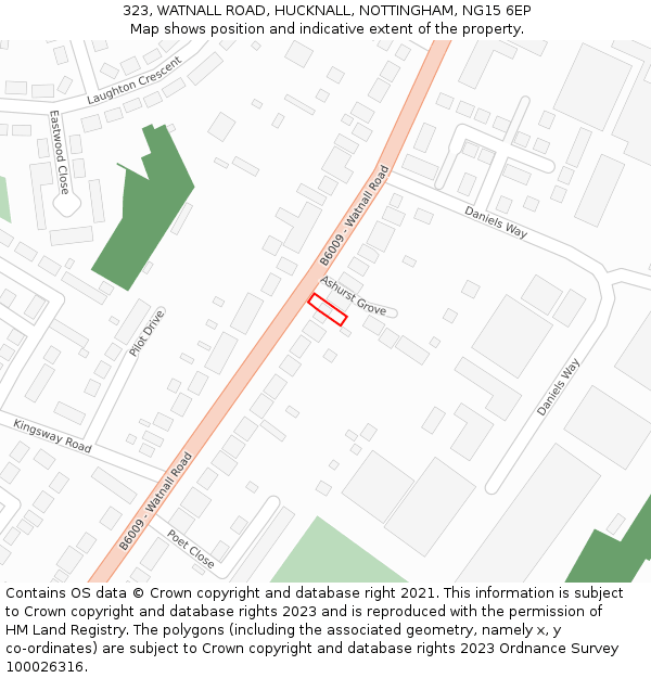 323, WATNALL ROAD, HUCKNALL, NOTTINGHAM, NG15 6EP: Location map and indicative extent of plot