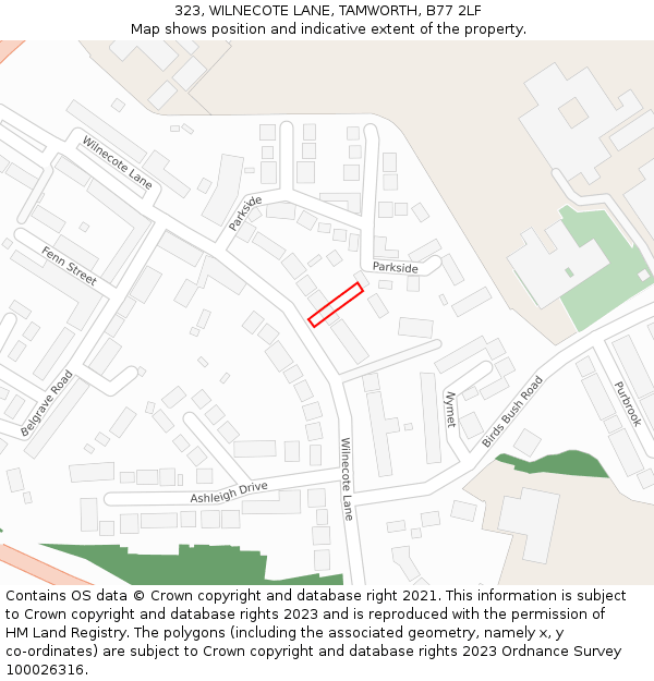 323, WILNECOTE LANE, TAMWORTH, B77 2LF: Location map and indicative extent of plot