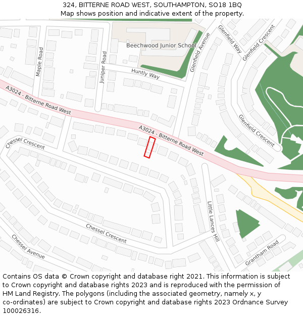 324, BITTERNE ROAD WEST, SOUTHAMPTON, SO18 1BQ: Location map and indicative extent of plot