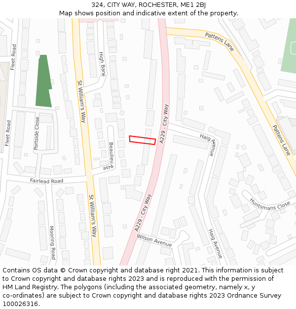 324, CITY WAY, ROCHESTER, ME1 2BJ: Location map and indicative extent of plot