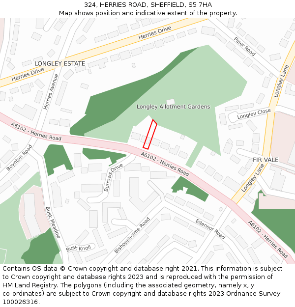 324, HERRIES ROAD, SHEFFIELD, S5 7HA: Location map and indicative extent of plot