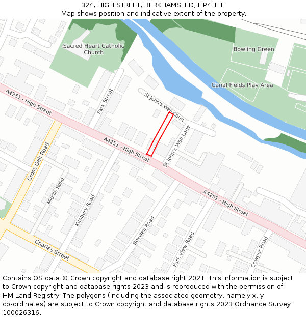 324, HIGH STREET, BERKHAMSTED, HP4 1HT: Location map and indicative extent of plot