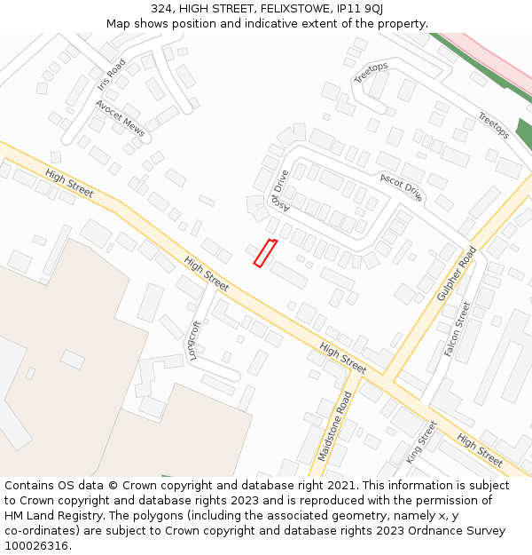 324, HIGH STREET, FELIXSTOWE, IP11 9QJ: Location map and indicative extent of plot