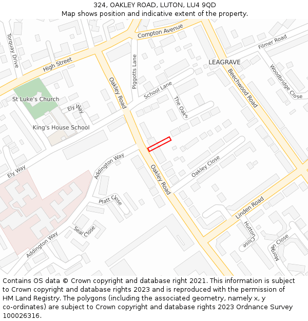 324, OAKLEY ROAD, LUTON, LU4 9QD: Location map and indicative extent of plot