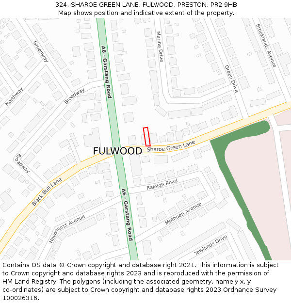 324, SHAROE GREEN LANE, FULWOOD, PRESTON, PR2 9HB: Location map and indicative extent of plot