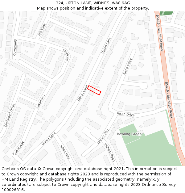 324, UPTON LANE, WIDNES, WA8 9AG: Location map and indicative extent of plot