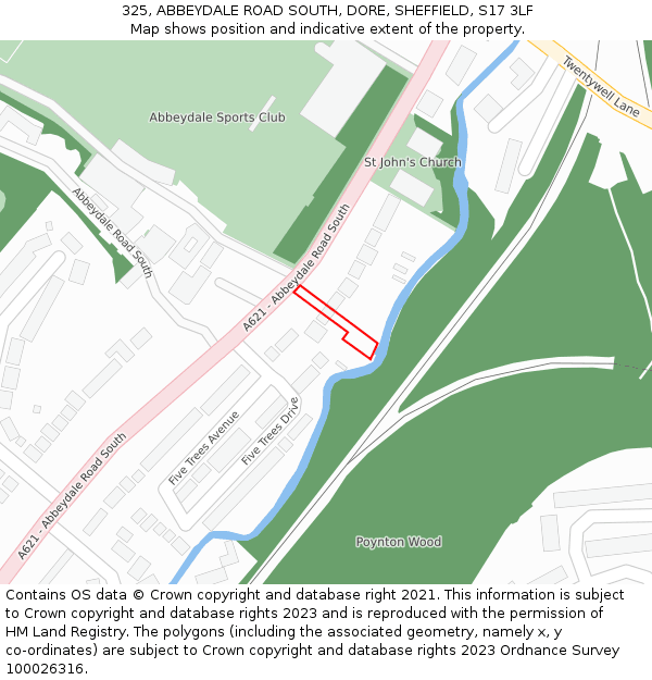 325, ABBEYDALE ROAD SOUTH, DORE, SHEFFIELD, S17 3LF: Location map and indicative extent of plot