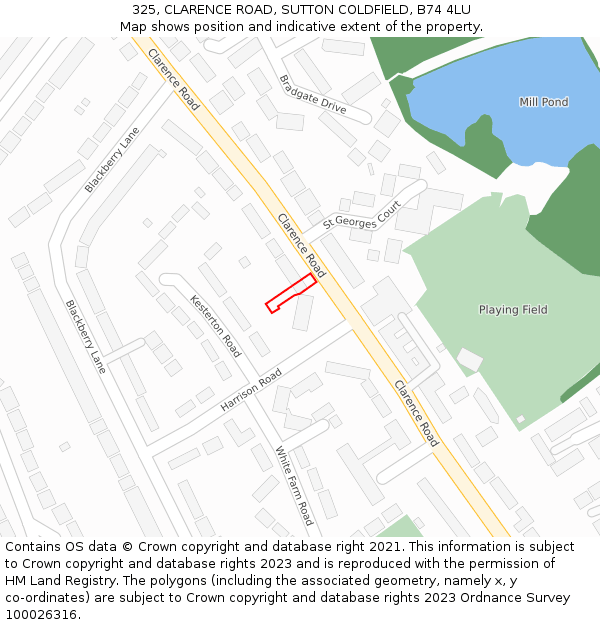 325, CLARENCE ROAD, SUTTON COLDFIELD, B74 4LU: Location map and indicative extent of plot