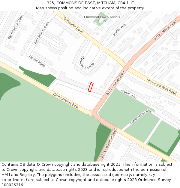325, COMMONSIDE EAST, MITCHAM, CR4 1HE: Location map and indicative extent of plot
