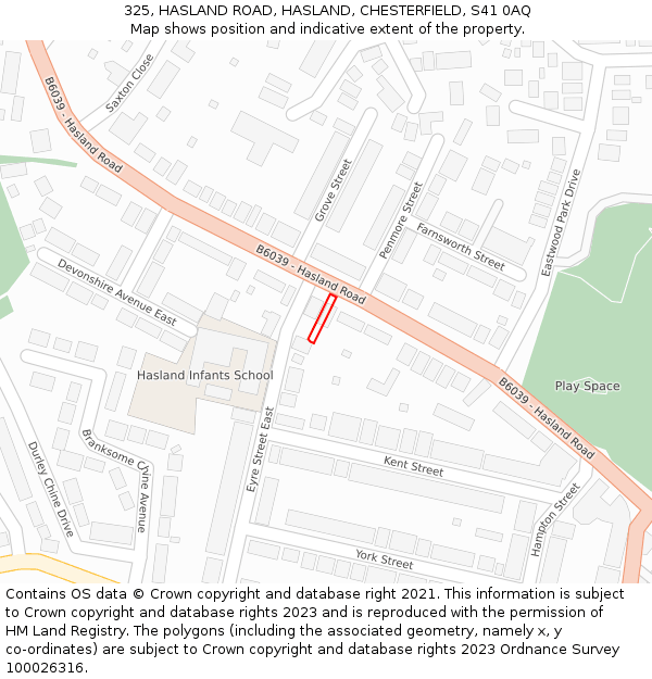 325, HASLAND ROAD, HASLAND, CHESTERFIELD, S41 0AQ: Location map and indicative extent of plot