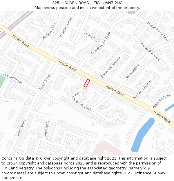 325, HOLDEN ROAD, LEIGH, WN7 2HG: Location map and indicative extent of plot