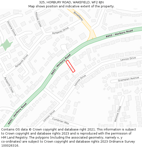 325, HORBURY ROAD, WAKEFIELD, WF2 8JN: Location map and indicative extent of plot