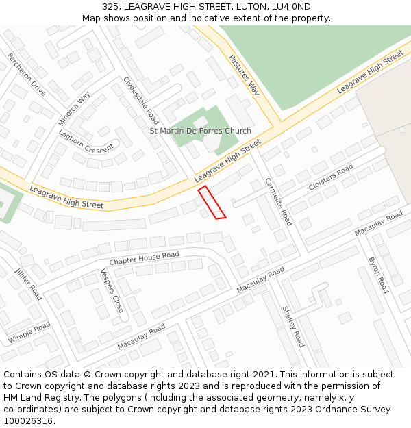 325, LEAGRAVE HIGH STREET, LUTON, LU4 0ND: Location map and indicative extent of plot