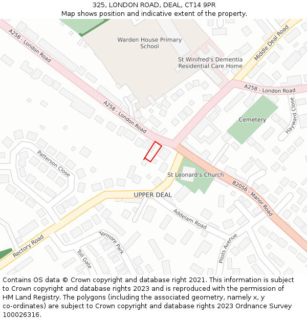 325, LONDON ROAD, DEAL, CT14 9PR: Location map and indicative extent of plot