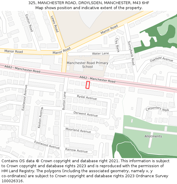 325, MANCHESTER ROAD, DROYLSDEN, MANCHESTER, M43 6HF: Location map and indicative extent of plot